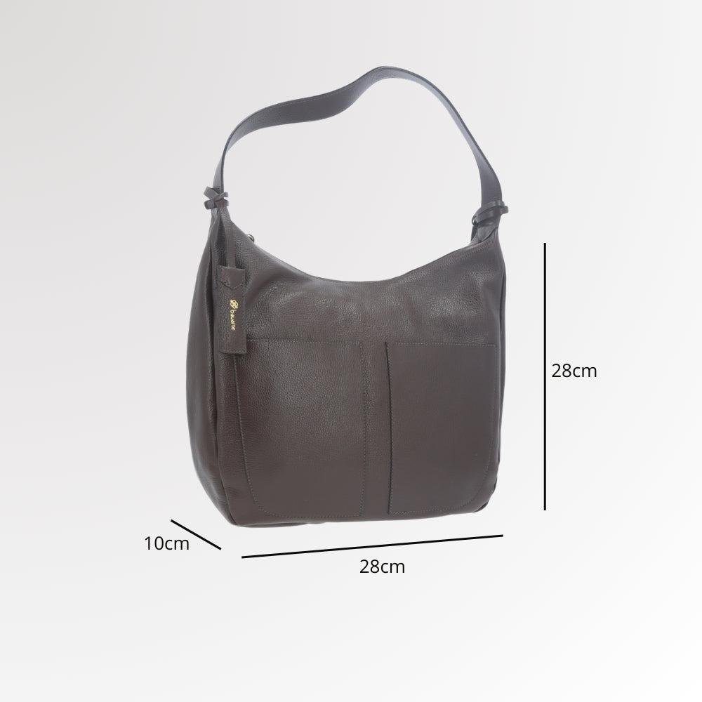 Bolsa Feminina de Ombro em Couro com Bolsos Frontais e Alça Regulável Marrom escuro