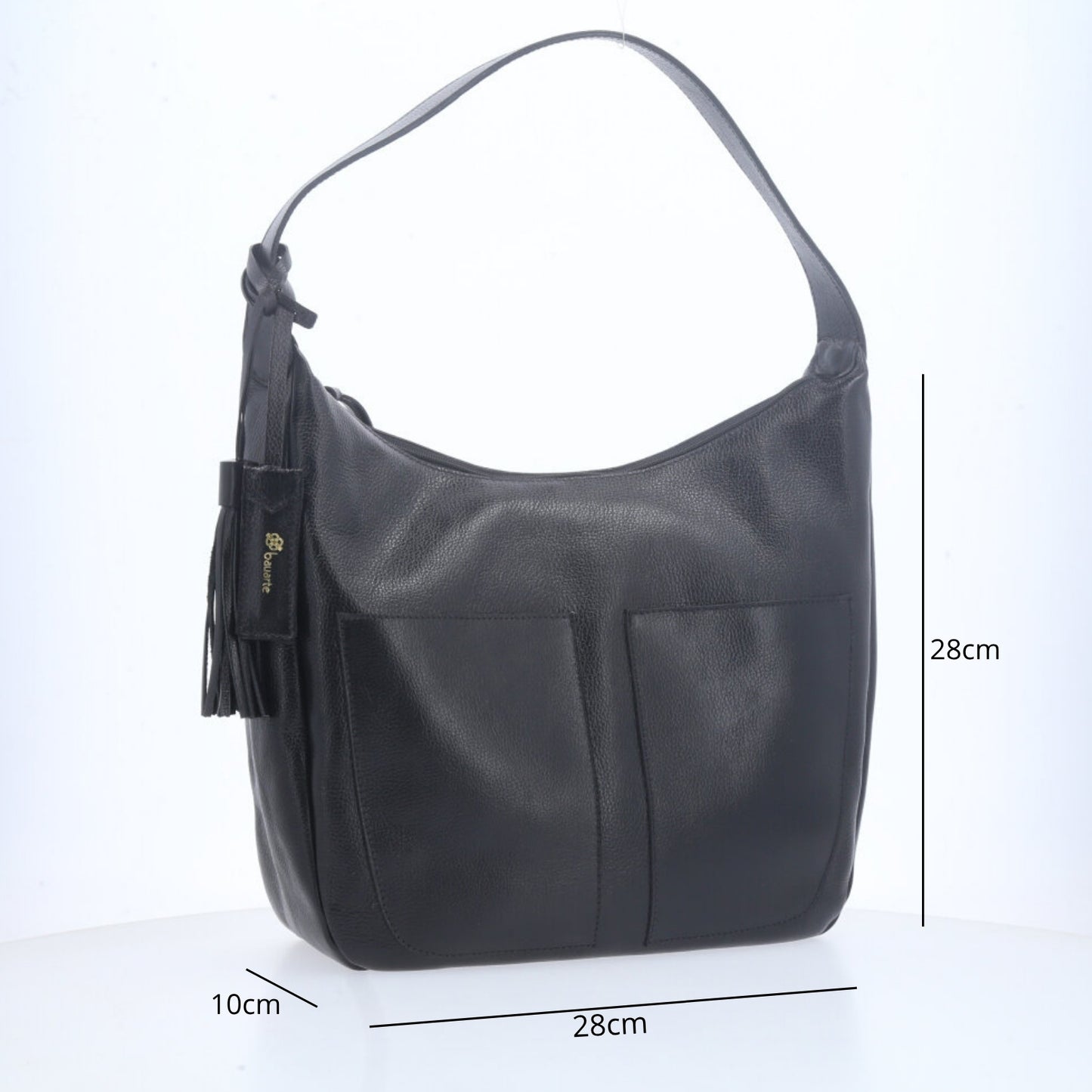 Bolsa Feminina de Ombro em Couro com Bolsos Frontais e Alça Regulável Preto