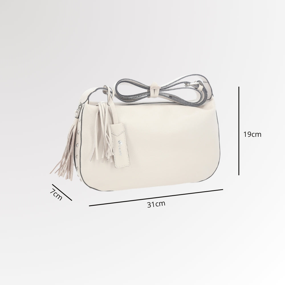 Bolsa Classic Média em Couro com Tassel Marfim