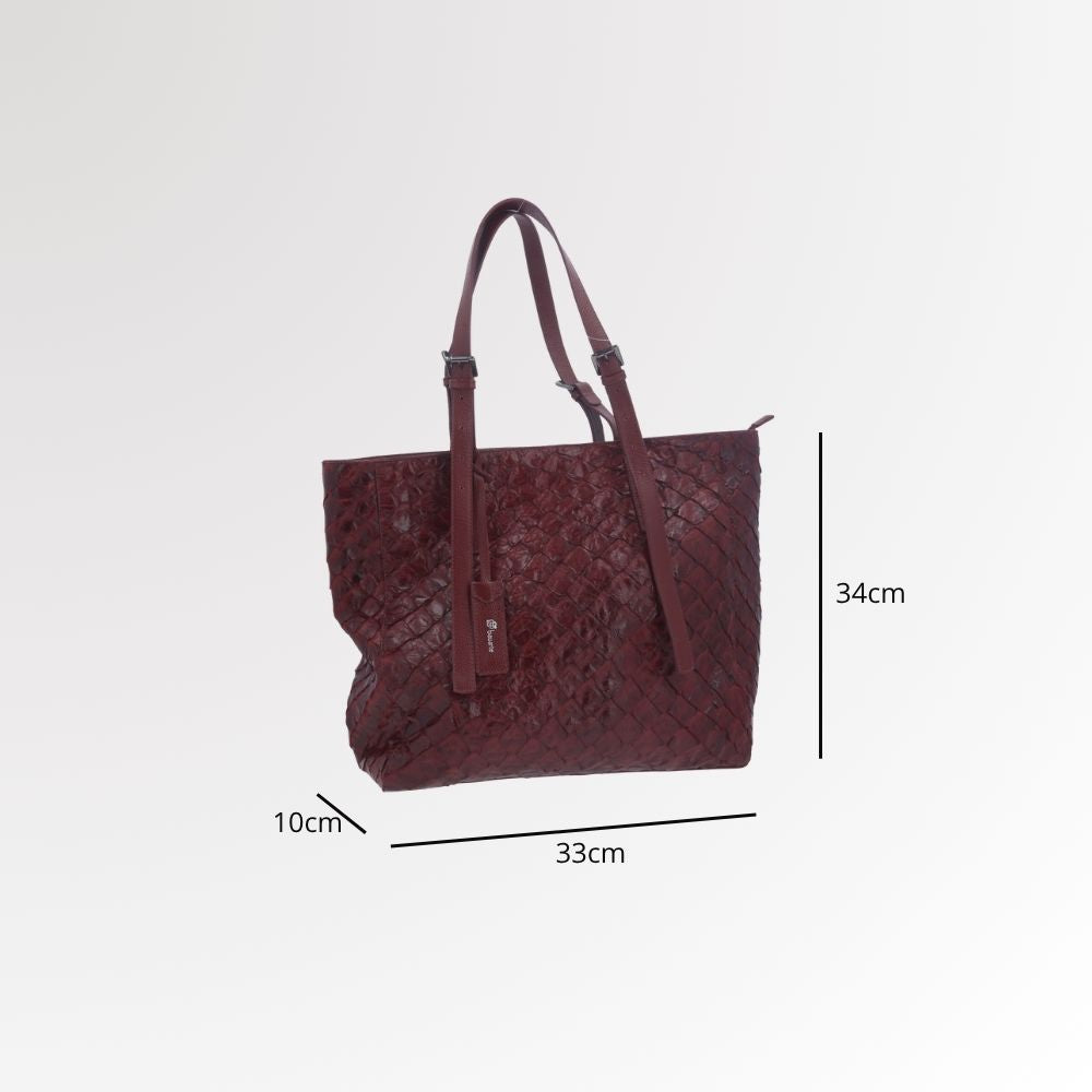 Bolsa Tote em Couro de Pirarucu com Alça Detalhista Vinho