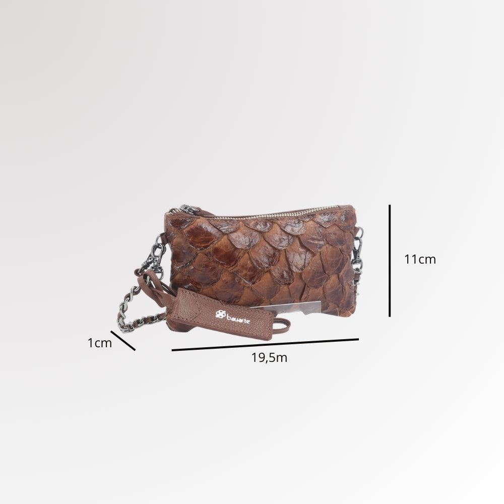 Bolsa Estilo Clutch em Couro Legítimo de Pirarucu Caramelo