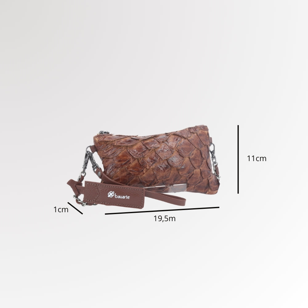 Bolsa Estilo Clutch em Couro Legítimo de Pirarucu Marrom