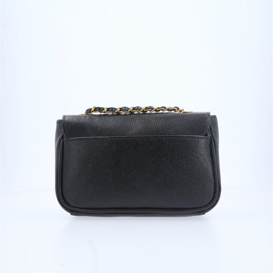 Bolsa Tiracolo em Couro com Fecho Giratório Preto