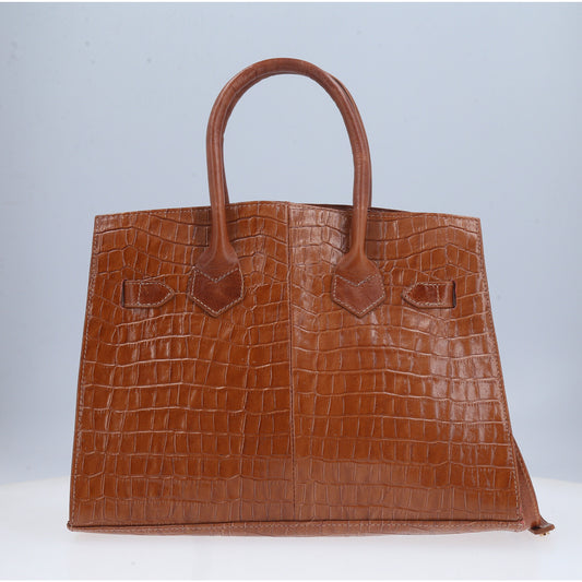 Bolsa Feminina de Couro Croco Estruturada Caramelo