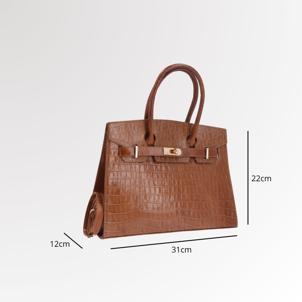 Bolsa Feminina de Couro Croco Estruturada Caramelo