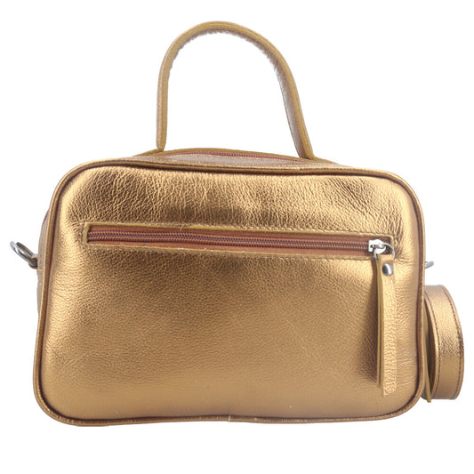 Bolsa de Couro Baú Feminina Metalizada Ouro velho