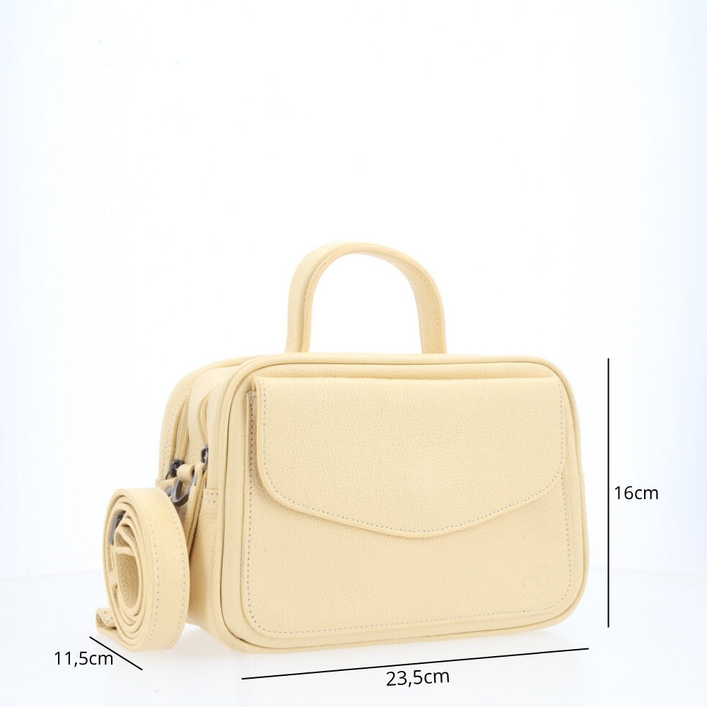 Bolsa Baú em Couro Legitimo com Alça Dupla Removível Amarelo