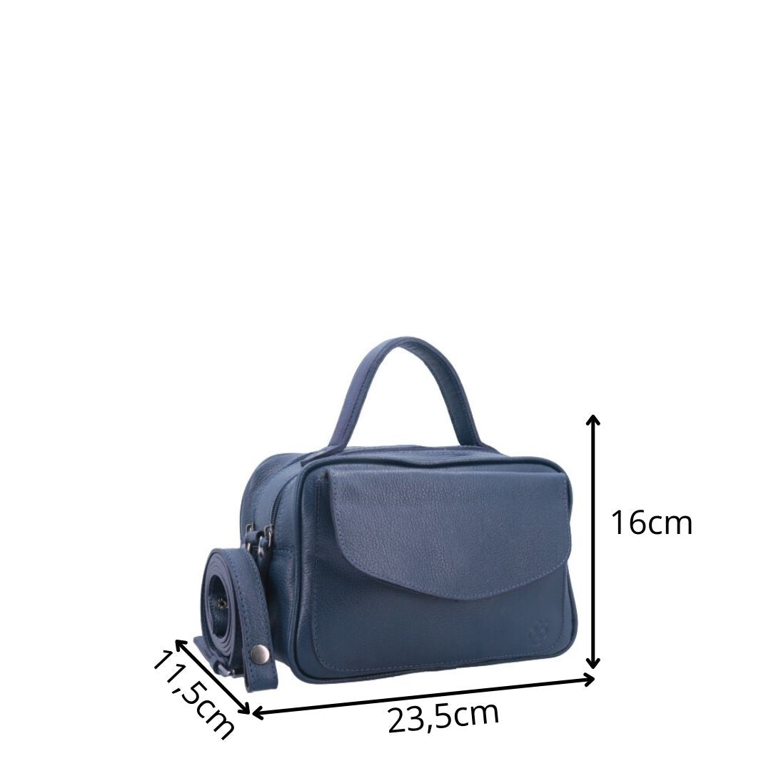 Bolsa Baú em Couro Legitimo com Alça Dupla Removível Azul