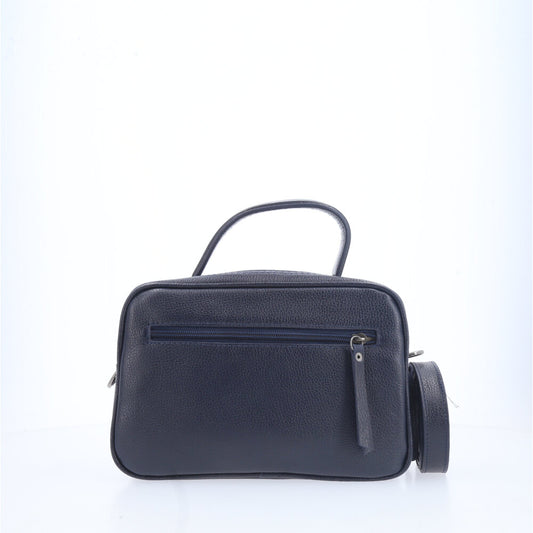 Bolsa Baú em Couro Legitimo com Alça Dupla Removível Azul escuro