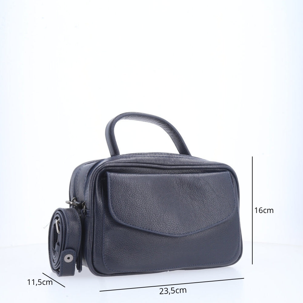 Bolsa Baú em Couro Legitimo com Alça Dupla Removível Azul escuro