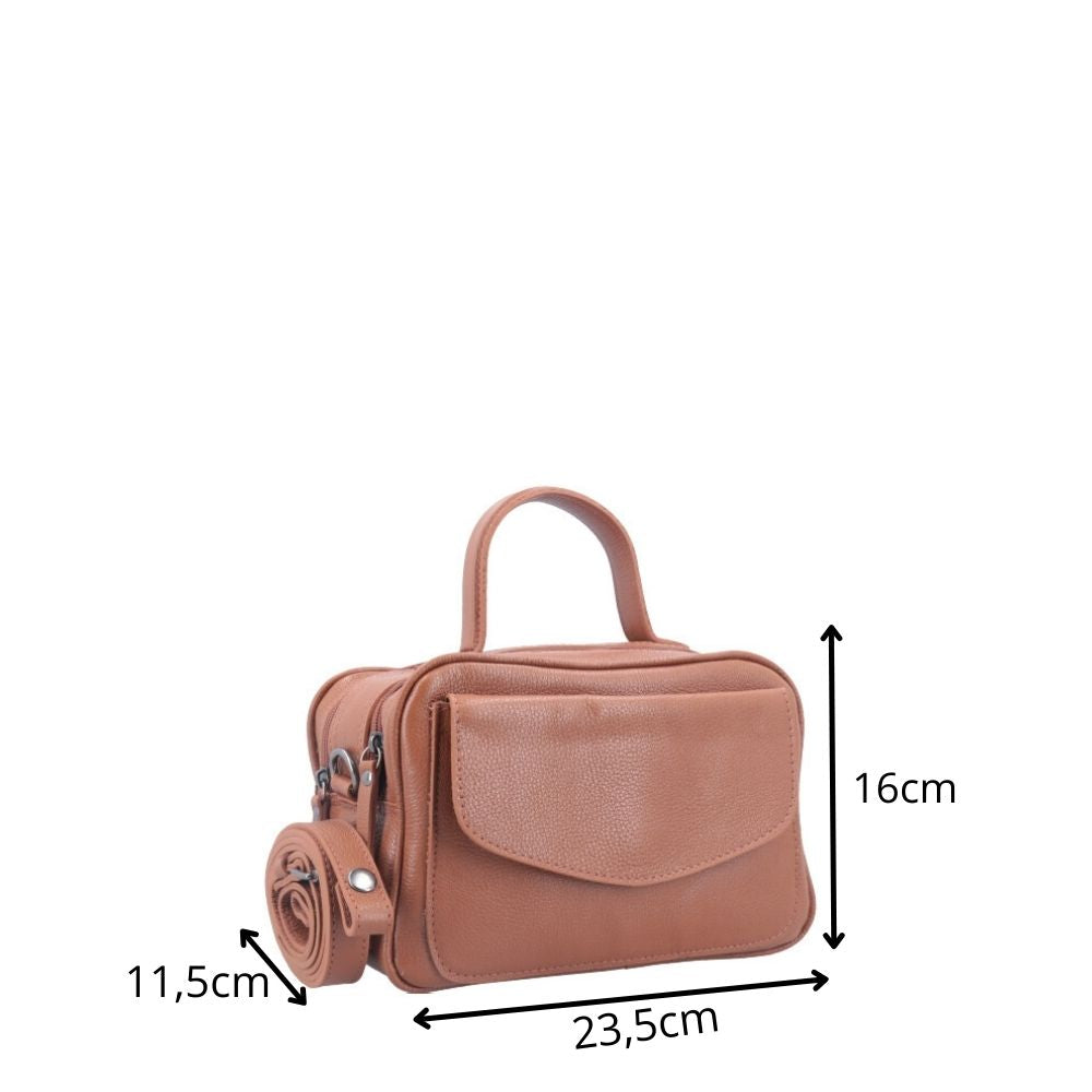 Bolsa Baú em Couro Legitimo com Alça Dupla Removível Caramelo