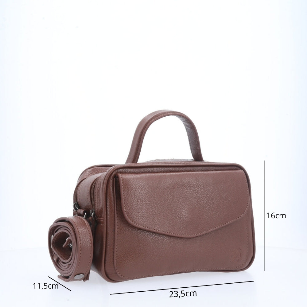 Bolsa Baú em Couro Legitimo com Alça Dupla Removível Marrom