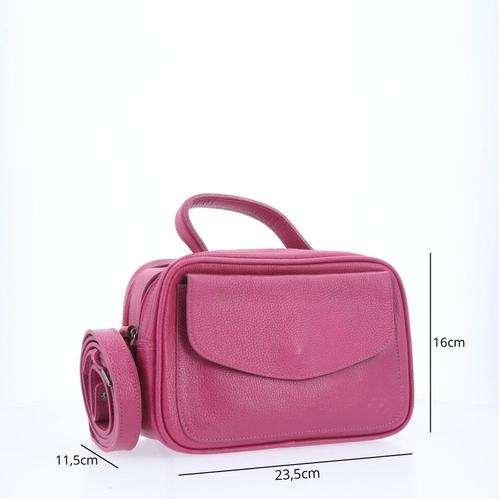 Bolsa Baú em Couro Legitimo com Alça Dupla Removível Baú Pink