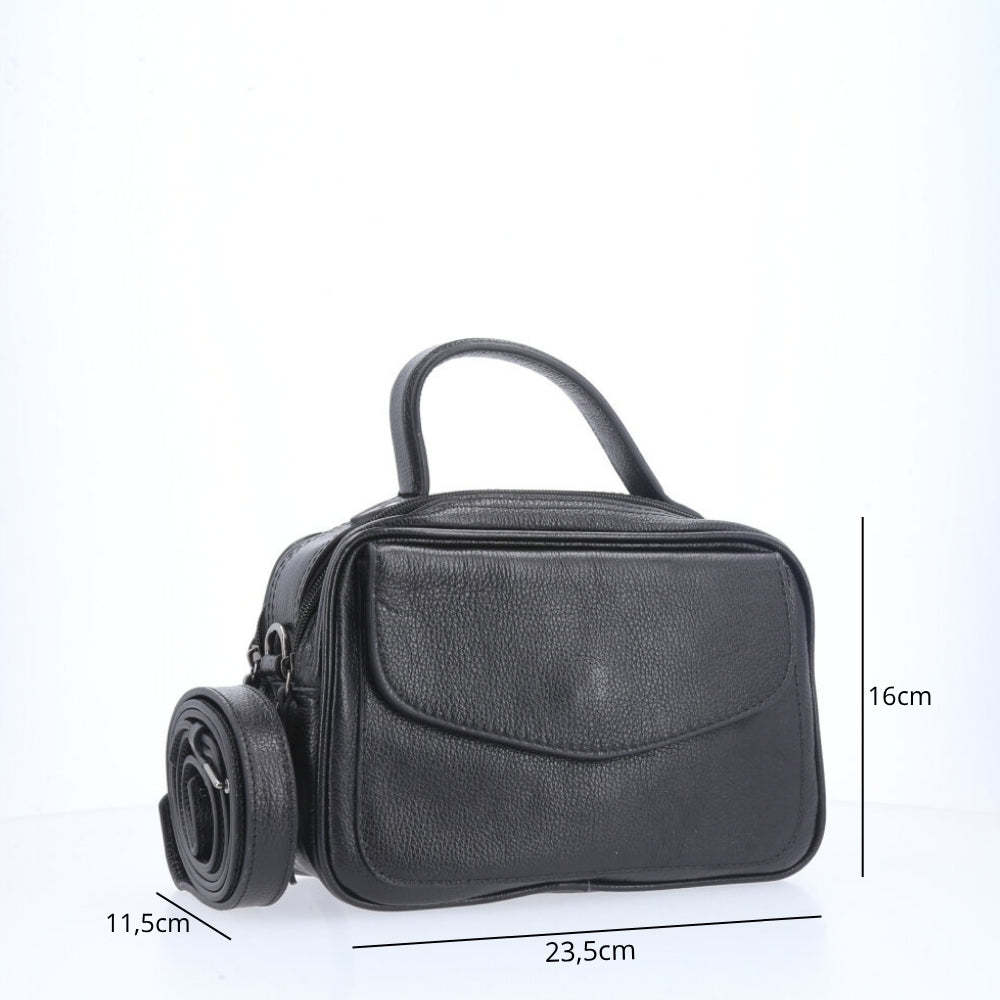 Bolsa Baú em Couro Legitimo com Alça Dupla Removível Preto