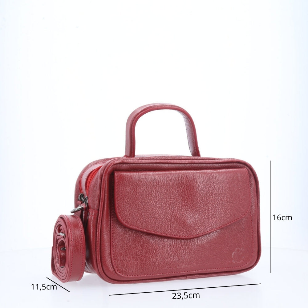 Bolsa Baú em Couro Legitimo com Alça Dupla Removível Vermelho