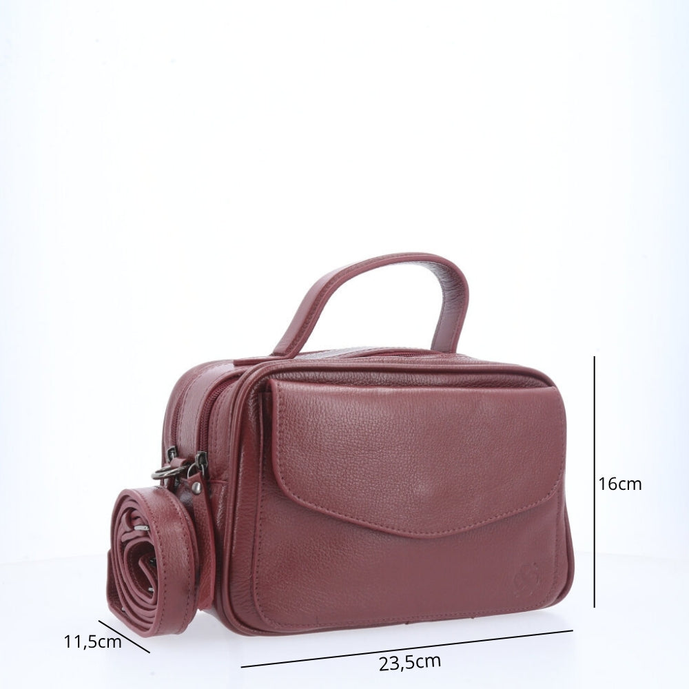 Bolsa de Couro Legítimo Feminina Baú Vinho