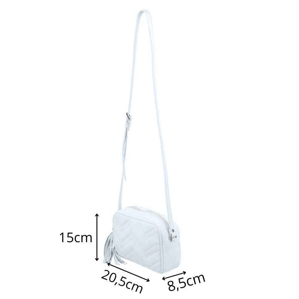 Bolsa Crossbody Feminina em Couro Matelassê com Tassel Branco