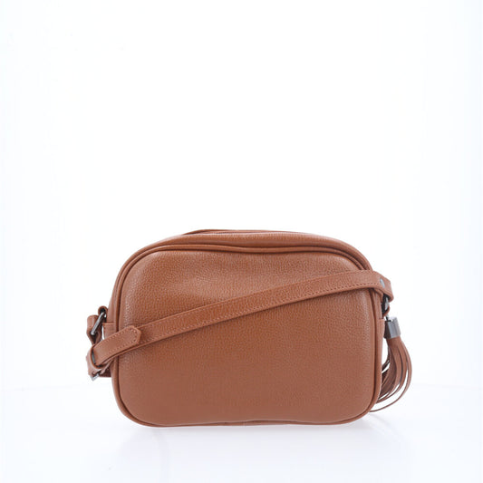 Bolsa Crossbody Feminina em Couro Matelassê com Tassel Caramelo