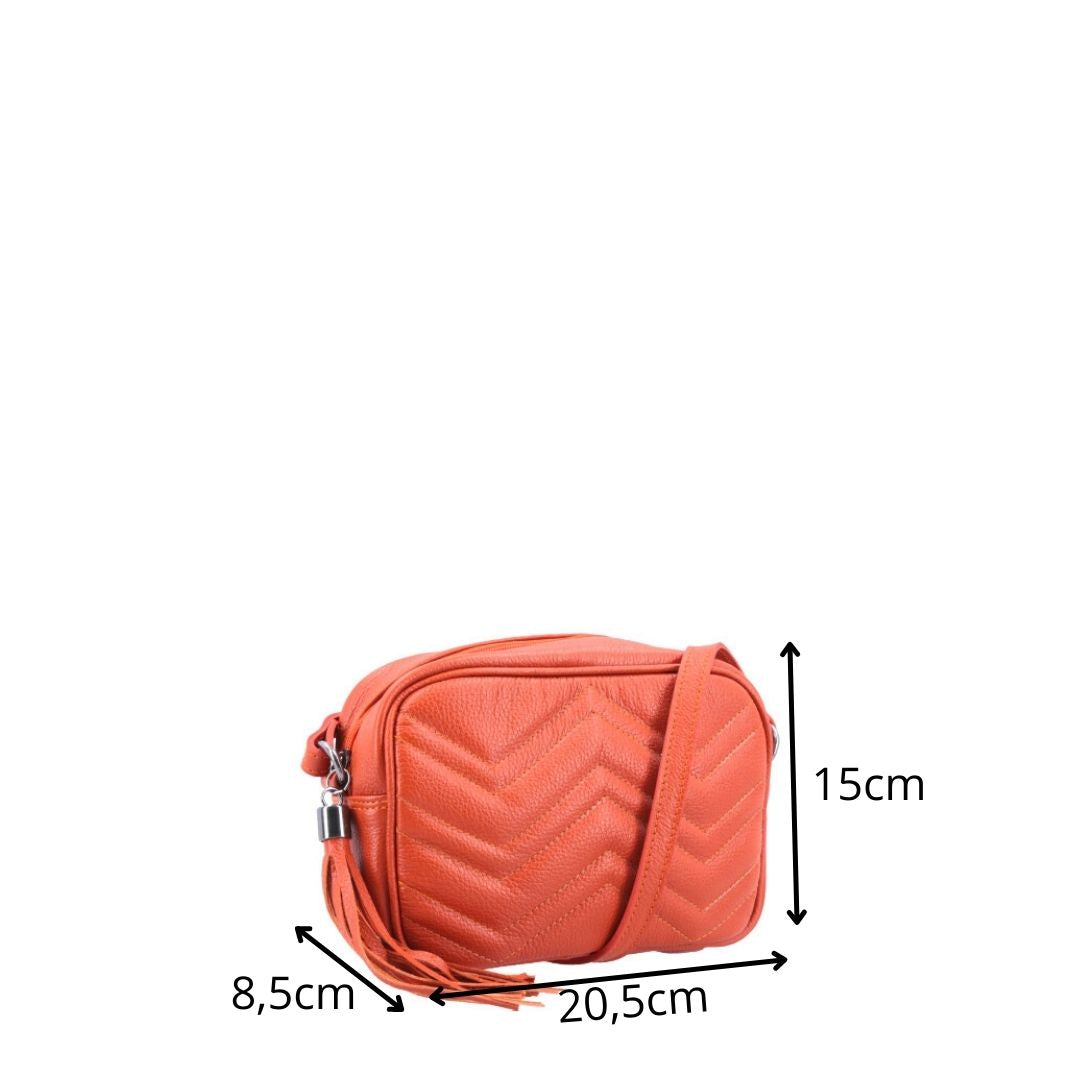 Bolsa Crossbody Feminina em Couro Matelassê com Tassel Laranja