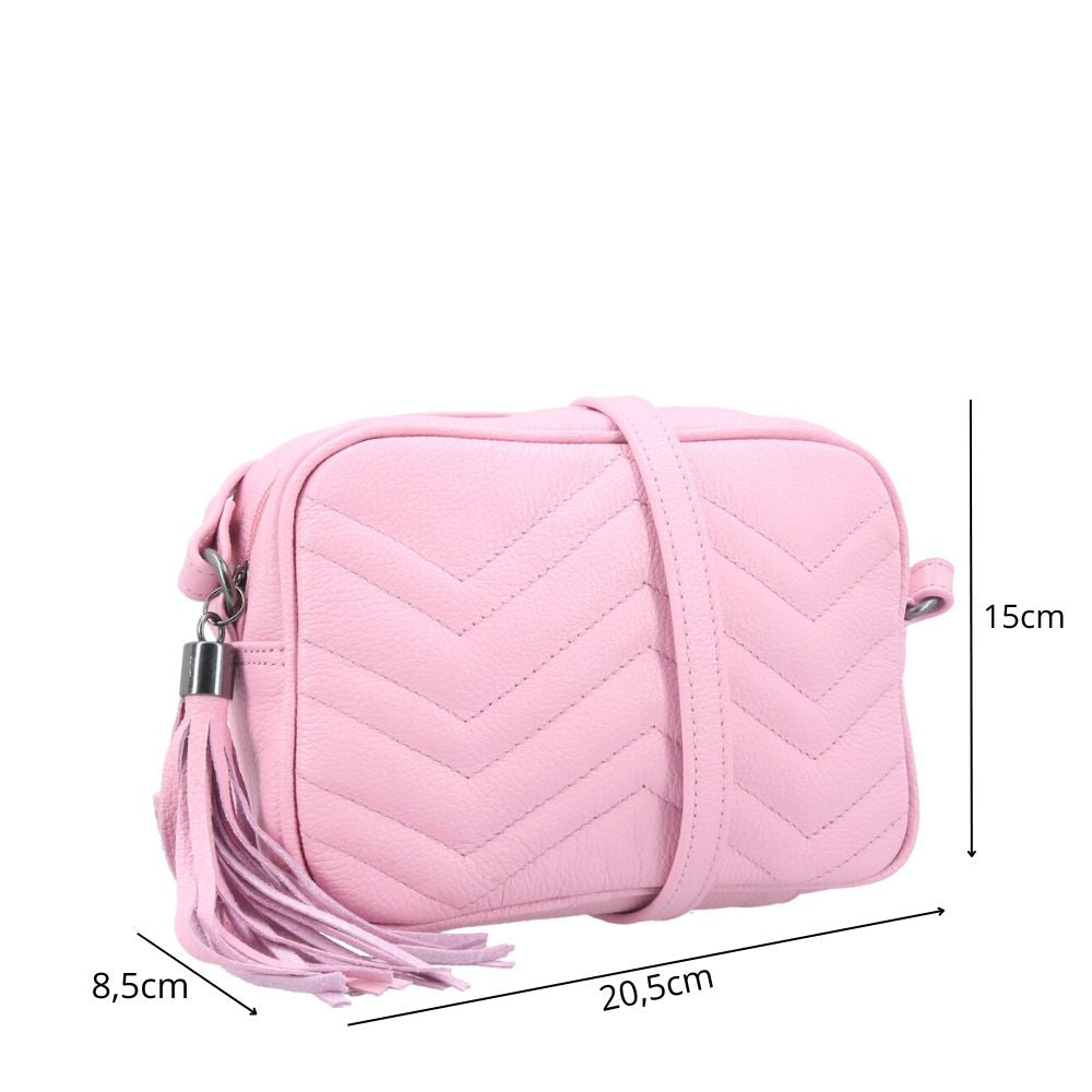 Bolsa Crossbody Feminina em Couro Matelassê com Tassel Rose