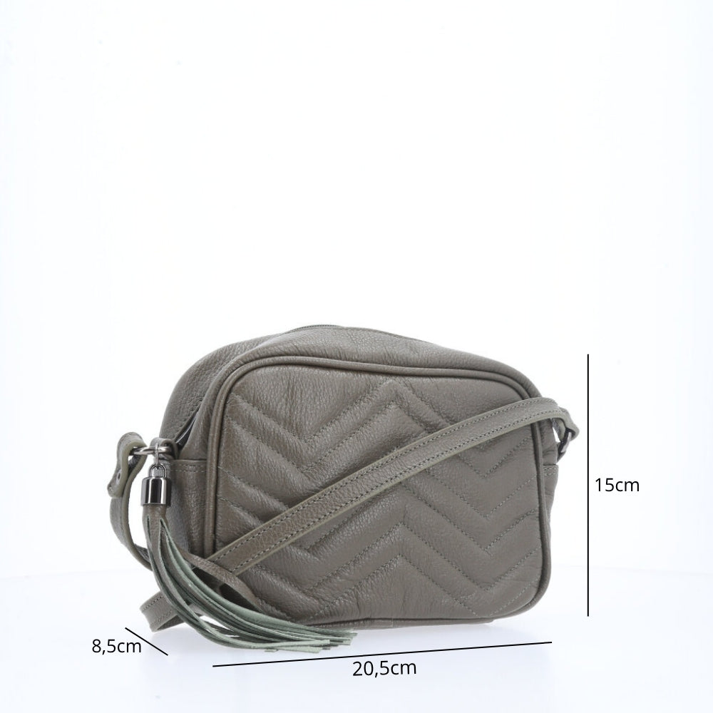 Bolsa Crossbody Feminina em Couro Matelassê com Tassel Verde escuro