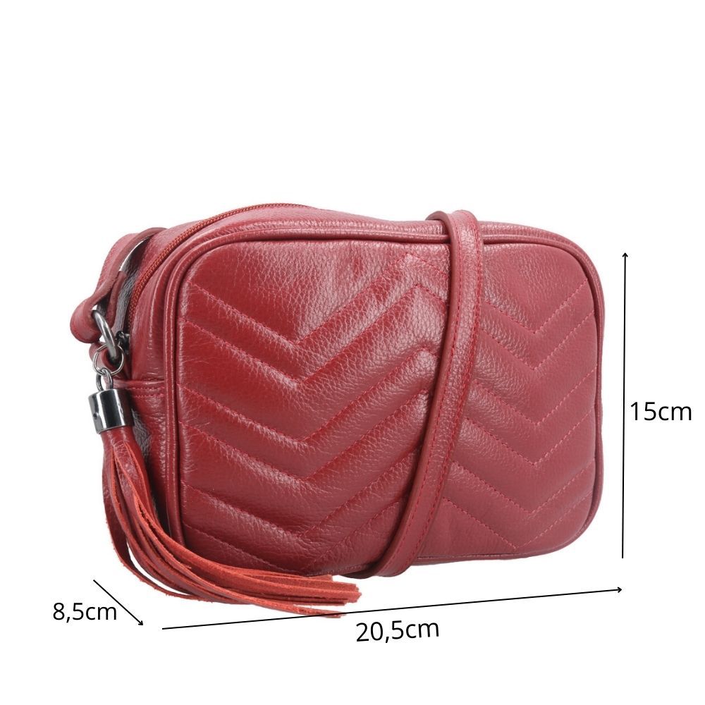 Bolsa Crossbody Feminina em Couro Matelassê com Tassel Vermelho