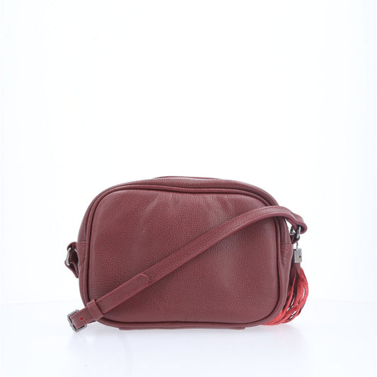 Bolsa Crossbody Feminina em Couro Matelassê com Tassel Vinho