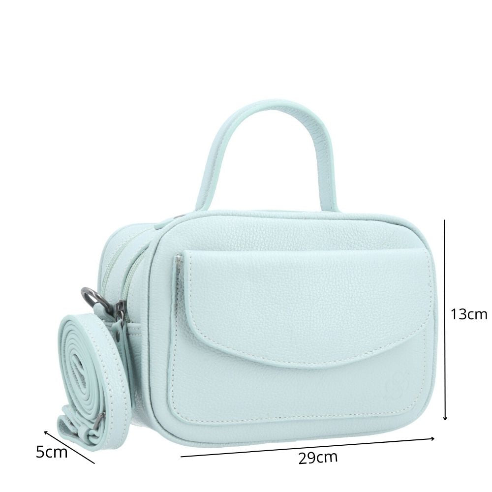 Bolsa Baú Mini em Couro com Alça Transversal Removível Azul claro