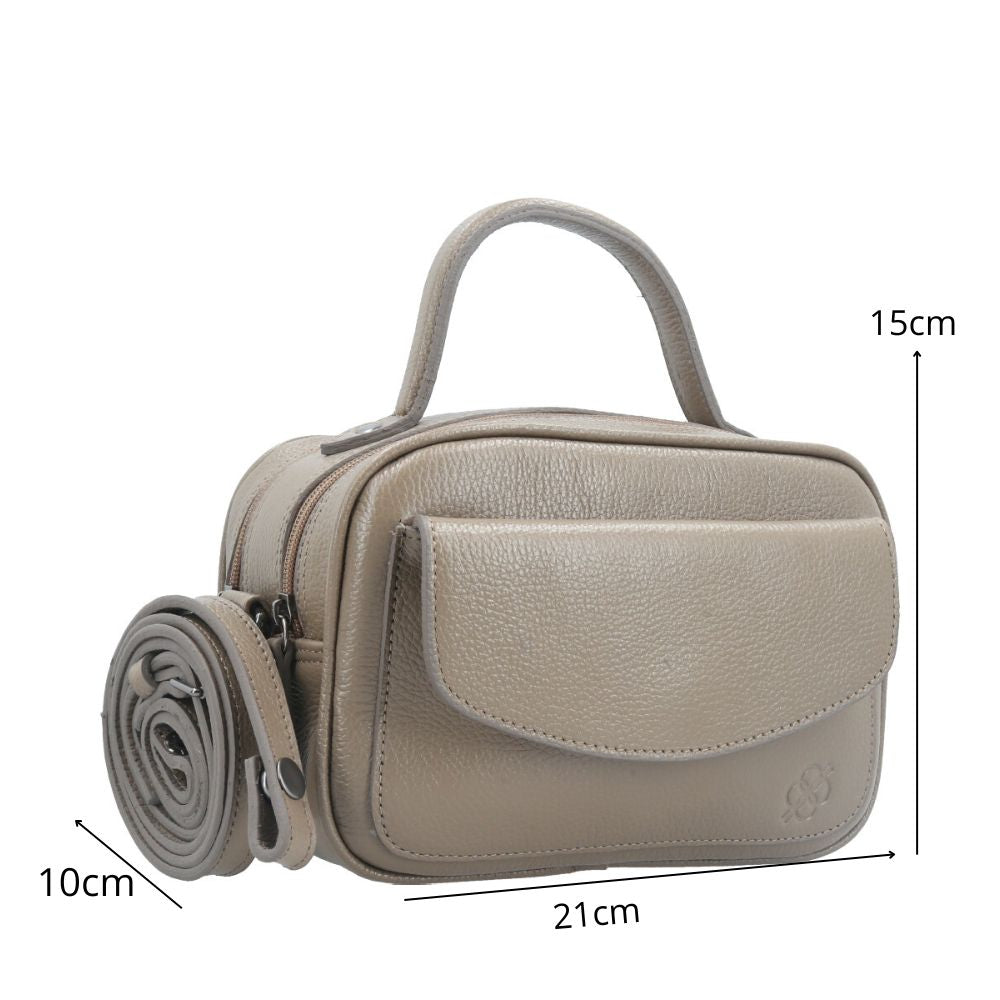Bolsa Baú Mini em Couro com Alça Transversal Removível Caqui