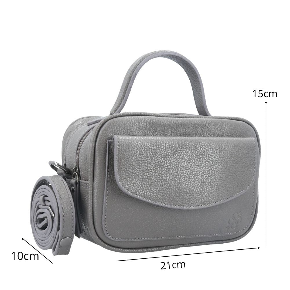 Bolsa Baú Mini em Couro com Alça Transversal Removível Cinza