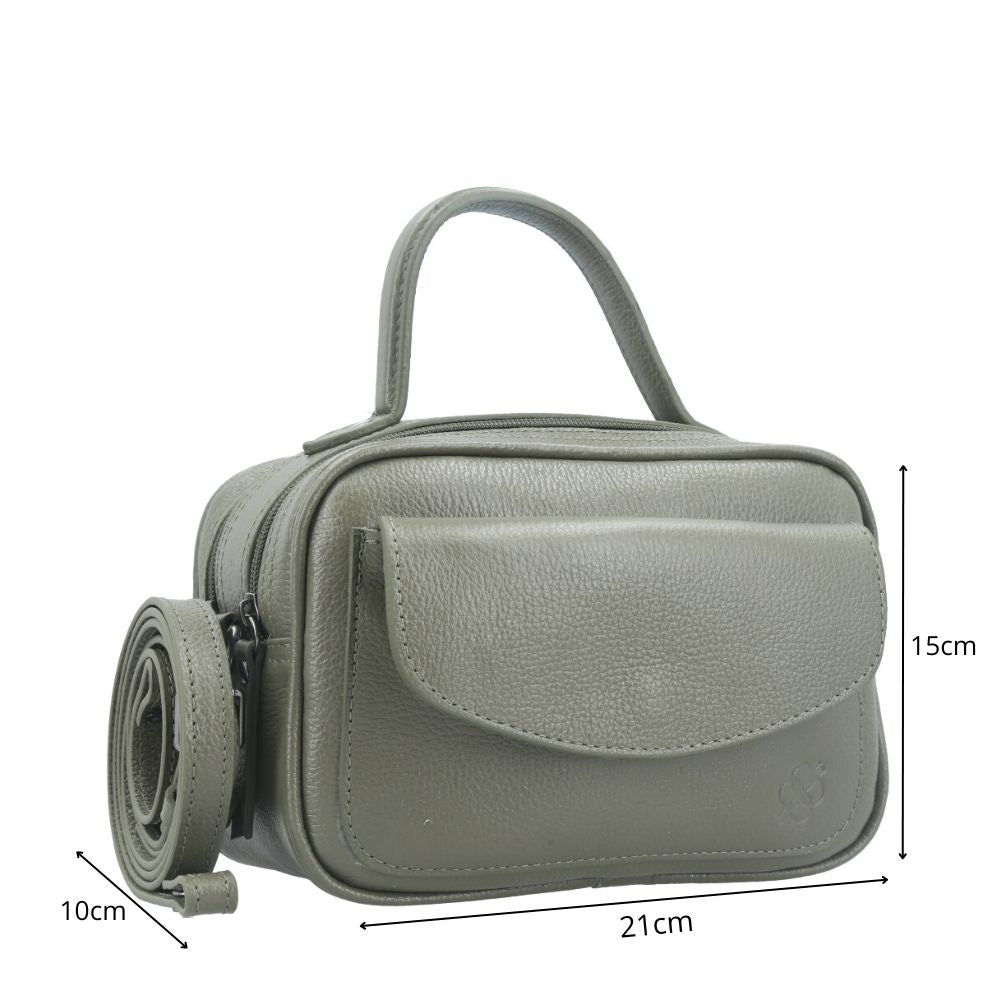 Bolsa Baú Mini em Couro com Alça Transversal Removível Verde escuro