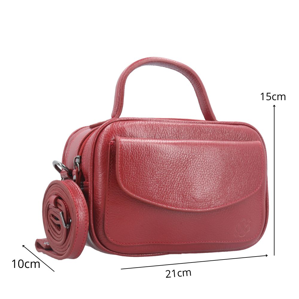 Bolsa Baú Mini em Couro com Alça Transversal Removível Vermelho escuro