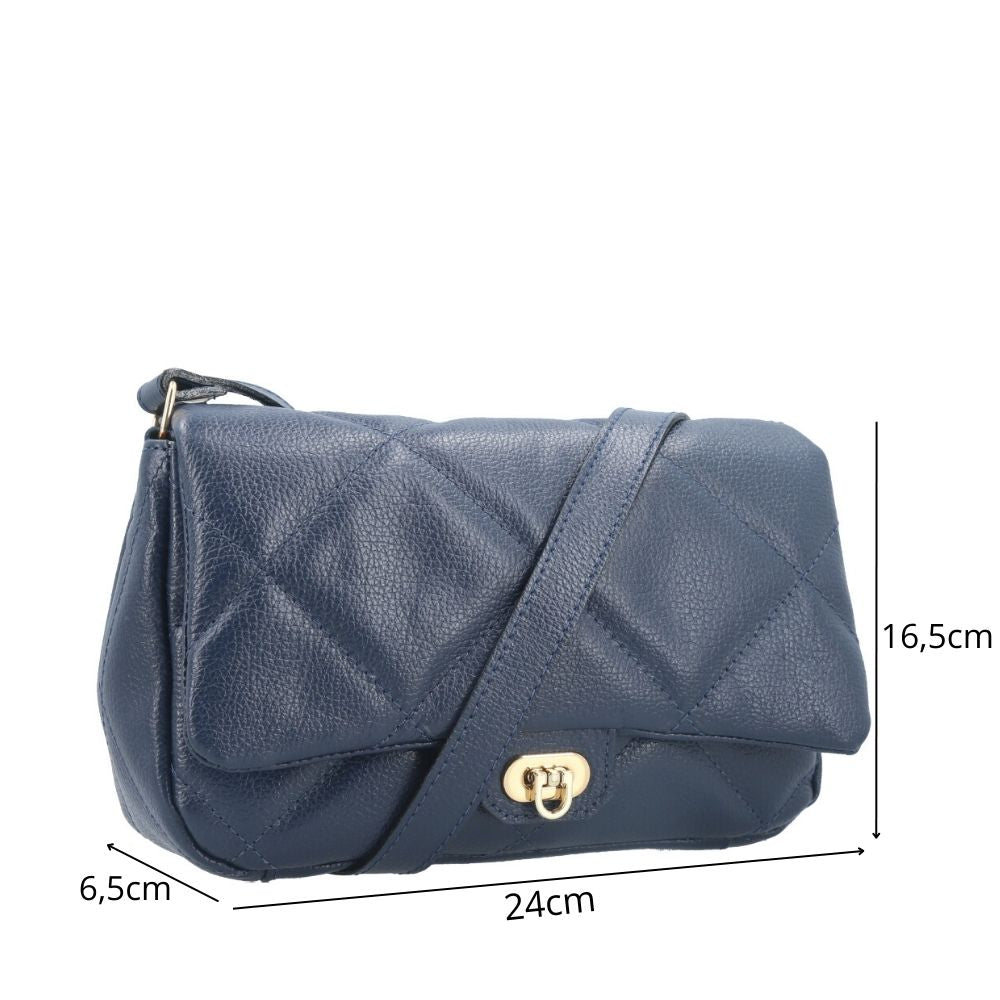 Bolsa Tiracolo Feminina de Couro Matelassê Alça Transversal Azul escuro