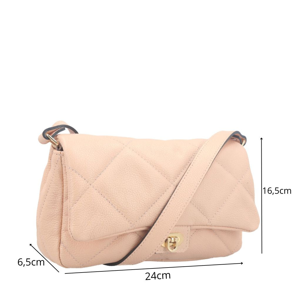 Bolsa Tiracolo Feminina de Couro Matelassê Alça Transversal Bege claro