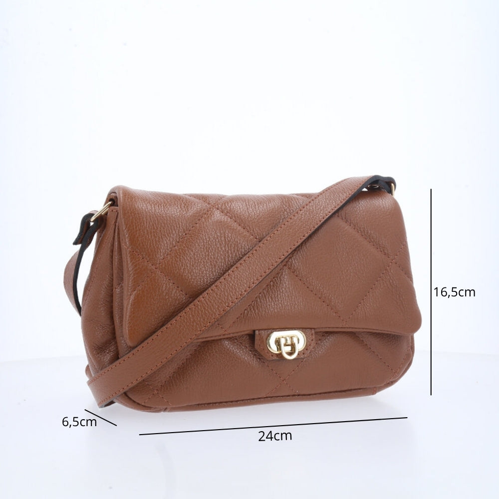Bolsa Tiracolo Feminina de Couro Matelassê Alça Transversal Caramelo