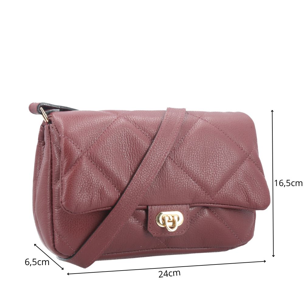 Bolsa Tiracolo Feminina de Couro Matelassê Alça Transversal Vinho