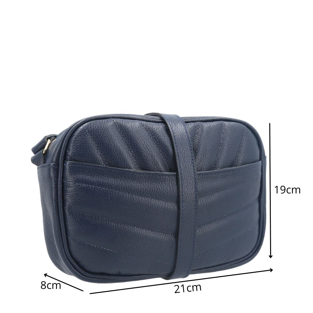 Bolsa Tiracolo Pequena em Couro Matelassê Azul escuro