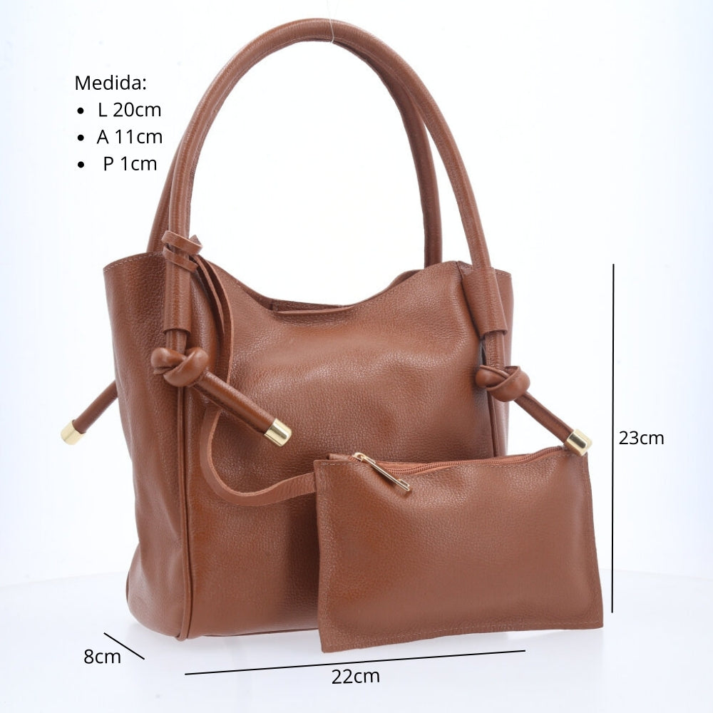 Bolsa de Couro com Alça de Nó Caramelo