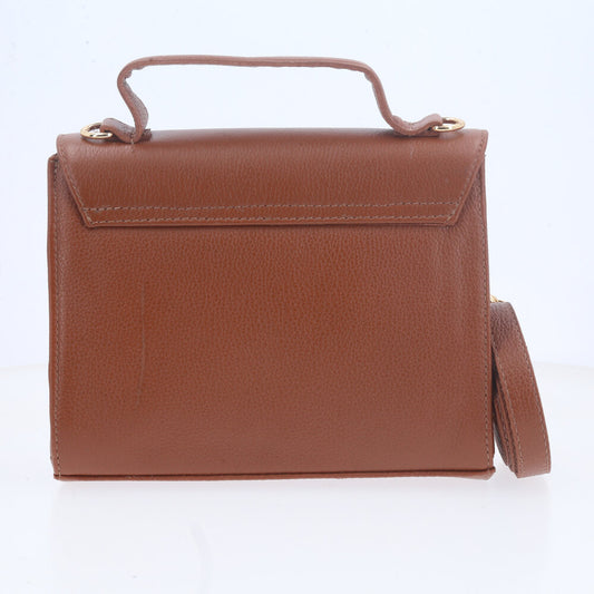 Bolsa de Mão em Couro com Alça Dupla Removível Caramelo