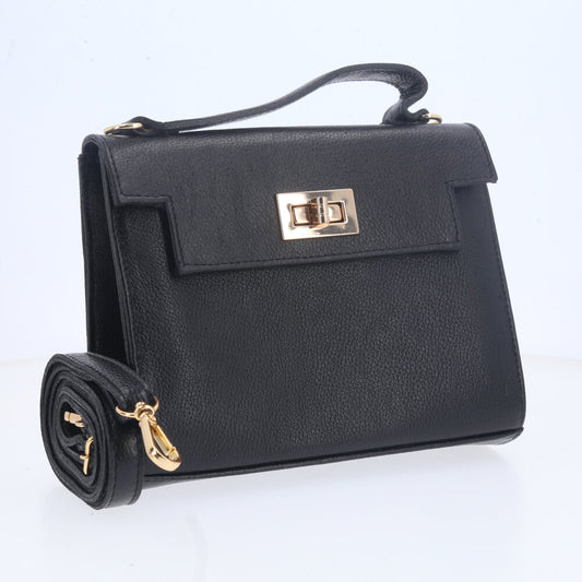 Bolsa de Mão em Couro com Alça Dupla Removível Preto