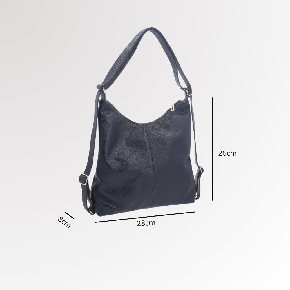 Bolsa de Couro Multifuncional que Converte em Mochila Azul escuro