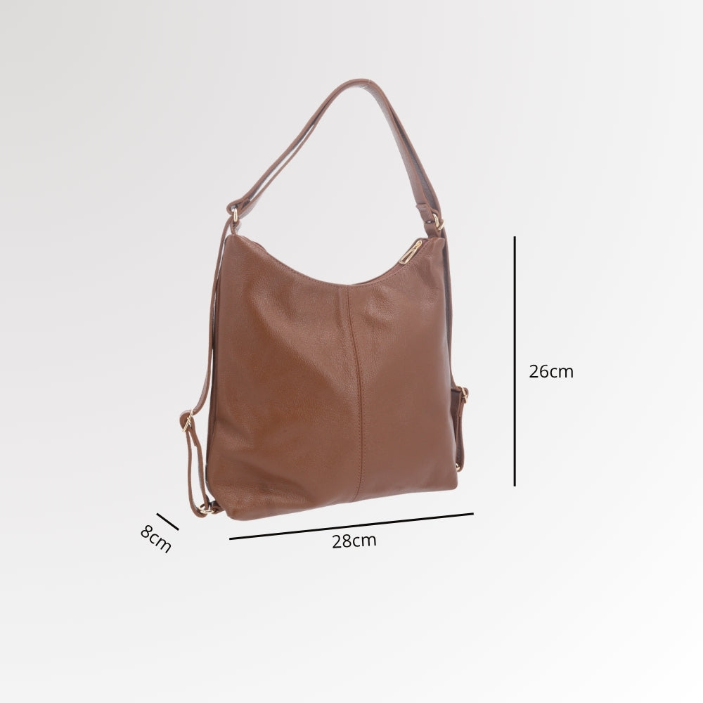 Bolsa de Couro Multifuncional que Converte em Mochila Caramelo