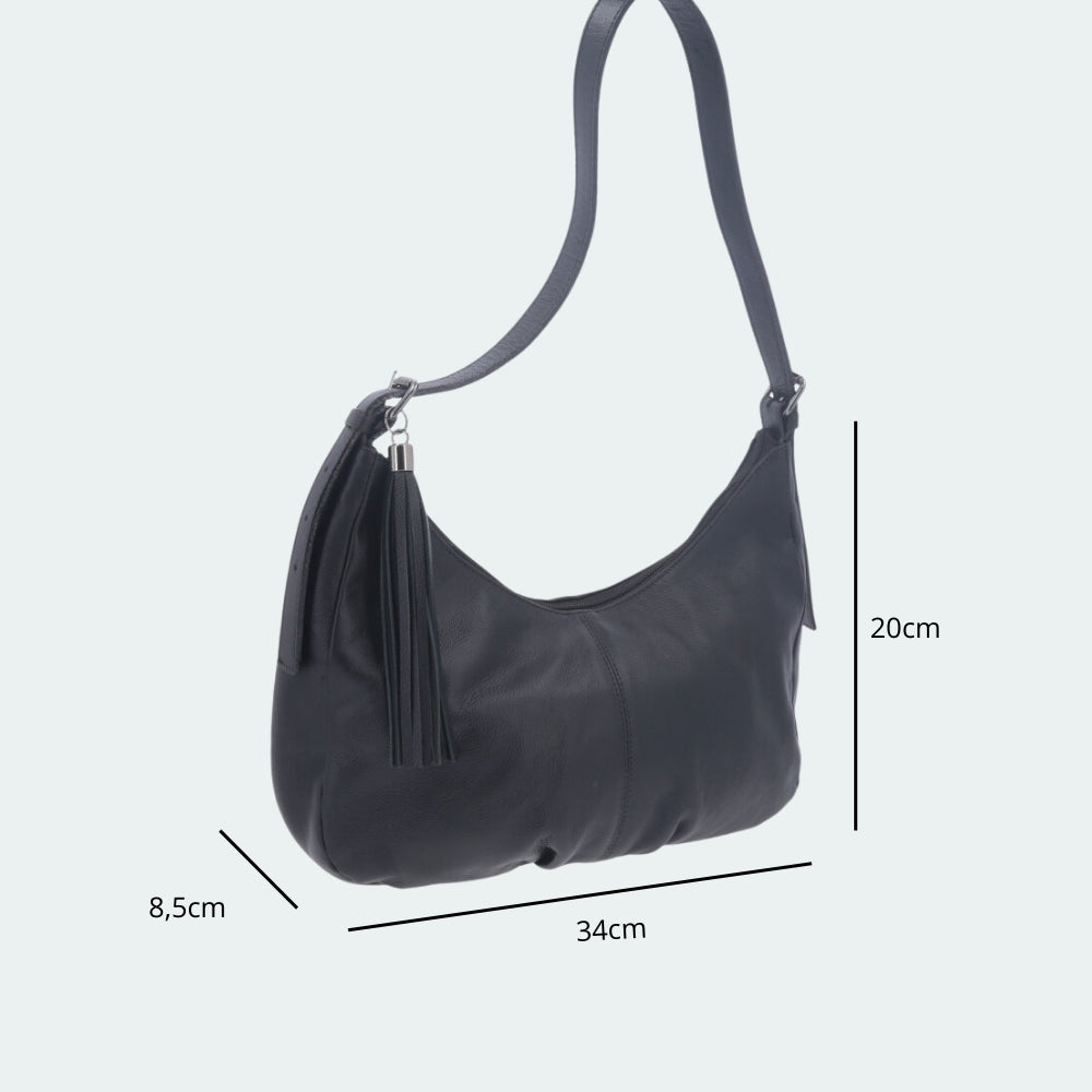 Bolsa Feminina de Couro Legítimo Transversal com Alça Média Preto