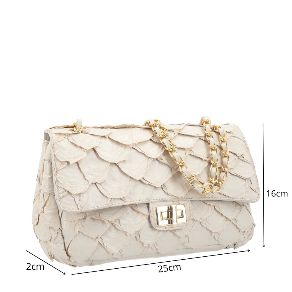 Bolsa de Couro Pirarucu Adele Bauarte Marfim