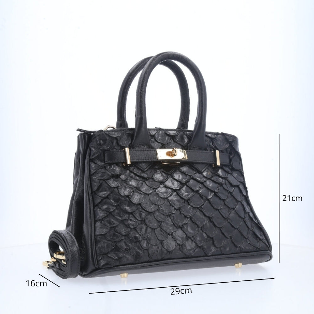 Bolsa de Ombro Pirarucu com Metal Ouro Preto