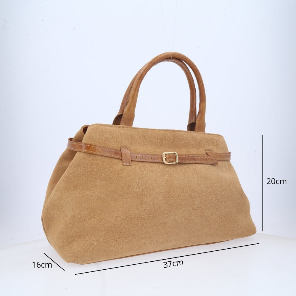 Bolsa Feminina Shoulder Bag em Couro Camurça Bauarte Bege escuro