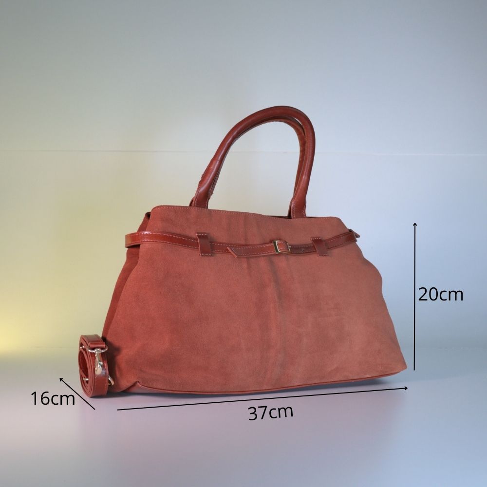 Bolsa Feminina Shoulder Bag em Couro Camurça Bauarte Marrom