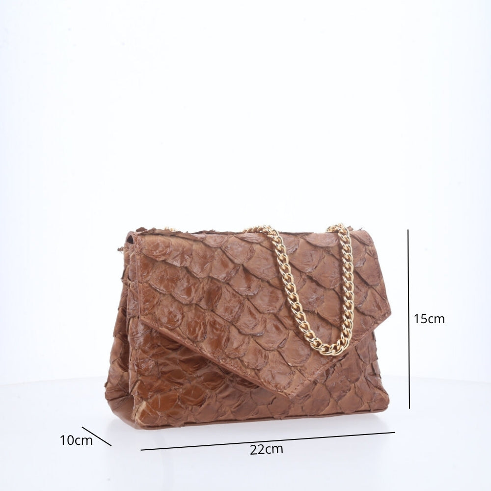 Bolsa de Couro Pirarucu Estruturada Caramelo
