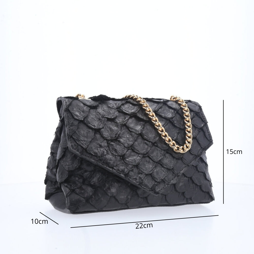 Bolsa de Couro Pirarucu Estruturada Preto