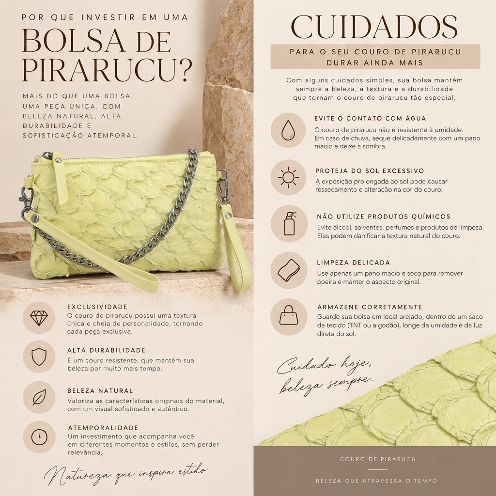 Bolsa Pequena em Couro Legítimo de Pirarucu Amarelo